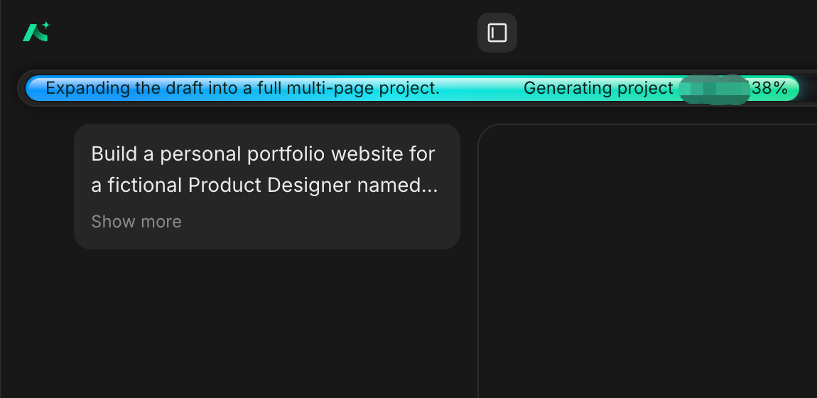 The AutoCoder prompt box with the portfolio website brief pasted in, before generation starts